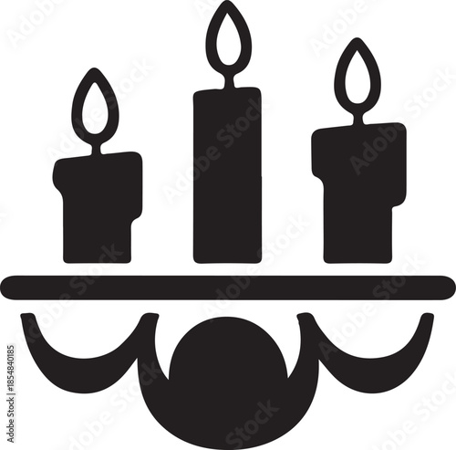 Three Black Candles on a Wavy Line with a Crescent Moon three candles silhouette