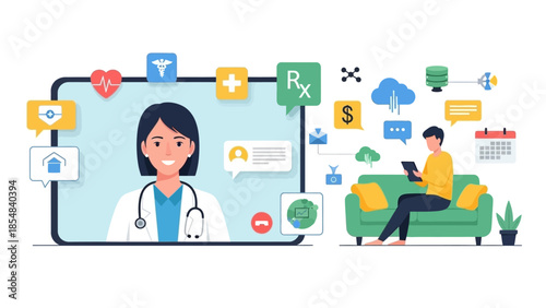 Telemedicine concept with doctor and patient using digital devices