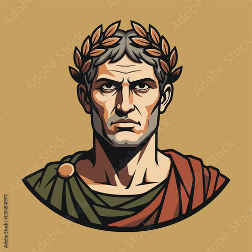 Illustration of Julius Caesar with Laurel Wreath and Toga.