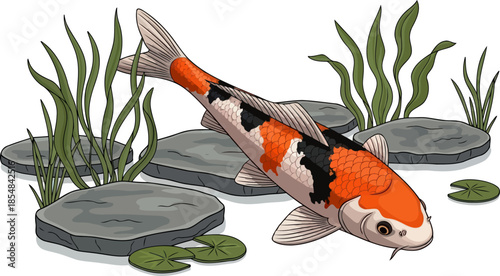 living jewel of the pond kois peaceful path to prosperity, vector isolated on transparent background