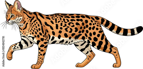 patterned majesty ocelots stealthy stride through the untamed wilderness, vector isolated on transparent background
