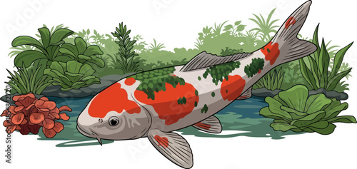 mythic waterscape an illustrated symbol of good fortune and peaceful flow, vector isolated on transparent background