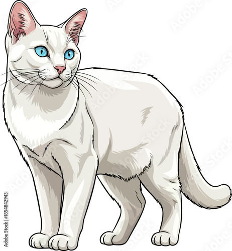 porcelain paws, ocean eyes a striking white cats enchanting presence, vector isolated on transparent background