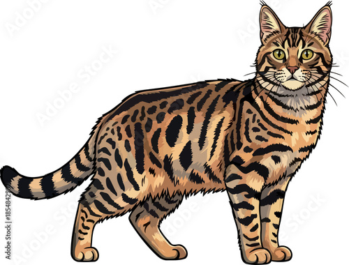 patterned persona capturing the bengal cats wild essence in art, vector isolated on transparent background