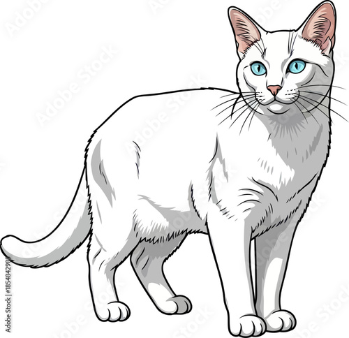 sapphire gaze a pure white felines mystical allure and graceful serenity, vector isolated on transparent background