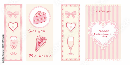 Charming pink and white valentine s day bookmarks with hearts and sweet treats