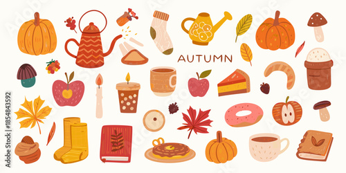A charming autumn collection of seasonal objects and cozy fall elements