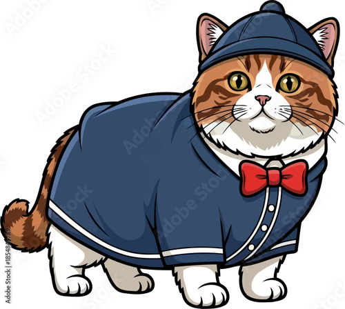 admiral purr this dapper cat commands attention with his unique uniform charm, vector isolated on transparent background
