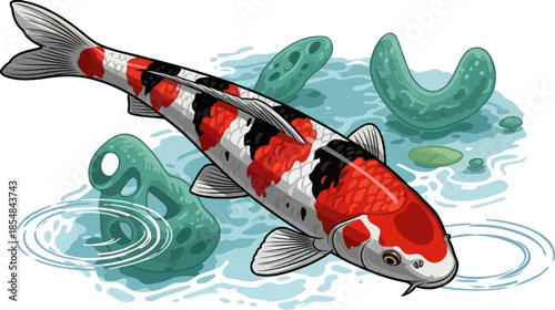 zen pond jewel a vibrant kois graceful dance in serene waters, vector isolated on transparent background