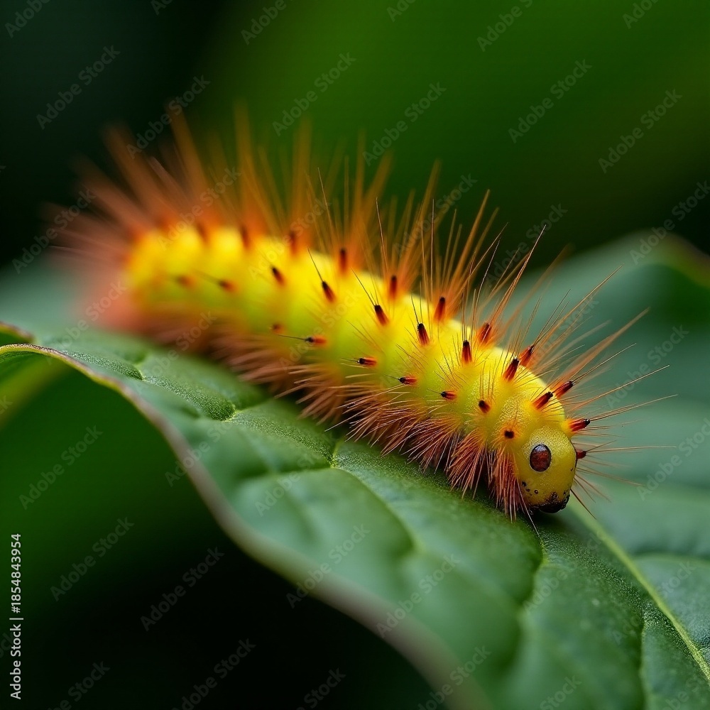 Naklejka premium AI generated Detailed view of dewcovered caterpillar set against vivid green environment