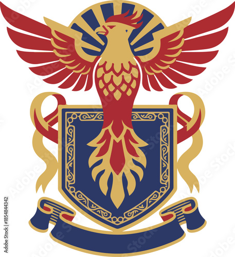 Majestic Phoenix Emblem with Shield and Ribbon Design.