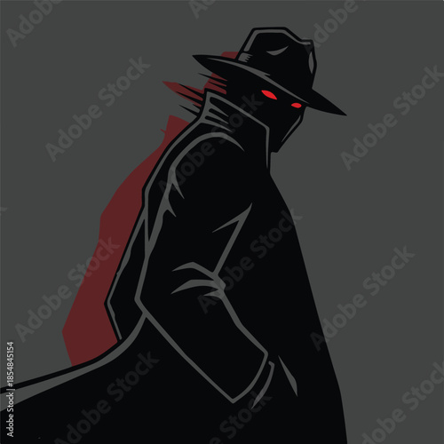 Mysterious Figure in Shadow A Cloaked Enigma with Glowing Eyes.