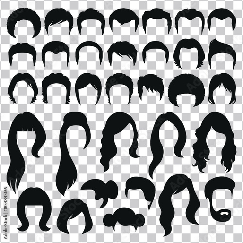 Collection of diverse hairstyles for men and women, including short, medium, and long styles