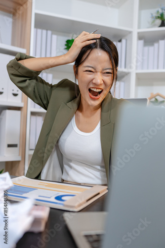Stressed businesswoman dealing with heavy work pressure, reacting emotionally while reviewing reports and facing tight deadlines, highlighting workplace stress and modern professional challenges.