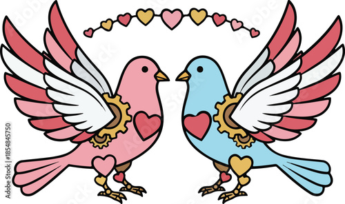 Romantic Steampunk Mechanical Love Birds
