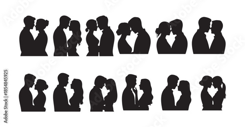 Romantic couple silhouettes for design elements man and woman in love standing face to face