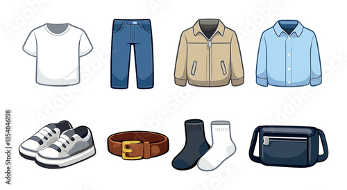 Casual outfit essentials for men: jacket, shirt, jeans, and accessories