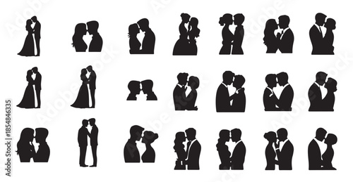 Romantic couple silhouettes on white background for wedding or love theme
