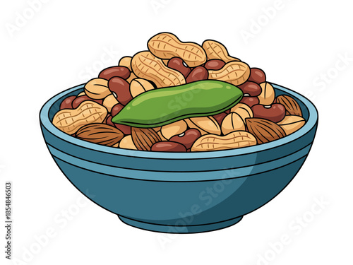 Vector illustration of a bowl full of nuts and seeds on a white background, highly detailed design, 5.eps reference