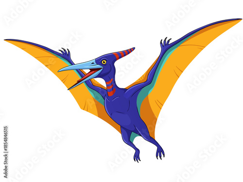 Vibrant Pterodactyl Flying Overhead in Vector Illustration Style