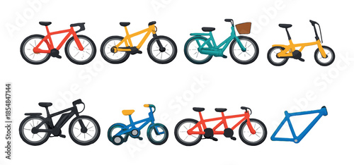 Colorful bicycle collection featuring diverse bike styles and designs