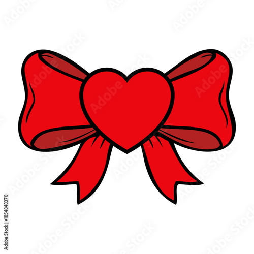 Dibujo sencillo con líneas de corazón con lazo de cinta de regalo para tarjetas y felicitaciones de San Valentín