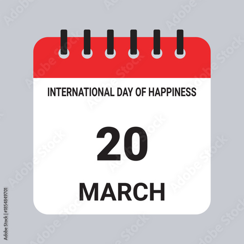 Vector Illustration of Calendar Date March 20, International Day of Happiness on Grey Background