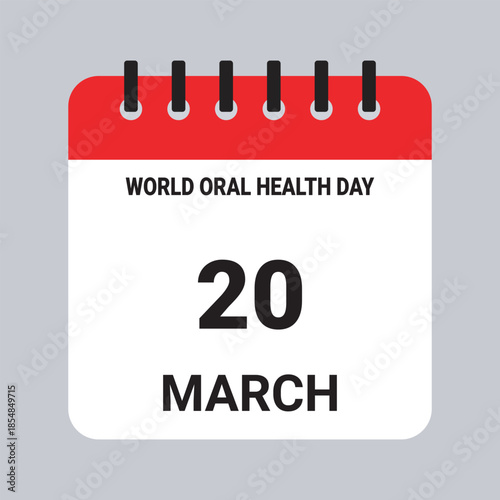 Vector Illustration of Calendar Date March 20, World Oral Health Day on Grey Background