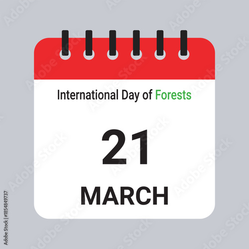 Vector Illustration of Calendar Date March 21, International Day of Forests on Grey Background
