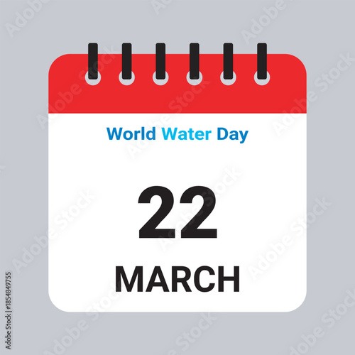 Vector Illustration of Calendar Date March 22, World Water Day on Grey Background
