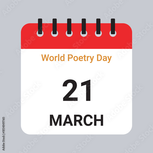 Vector Illustration of Calendar Date March 21, World Poetry Day on Grey Background