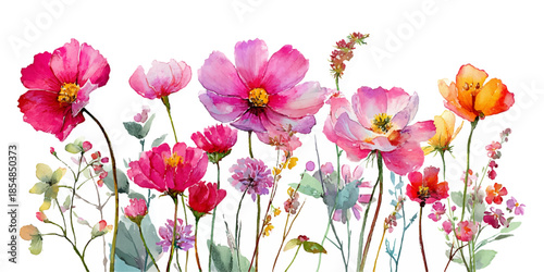 Vibrant watercolor collection of tropical hibiscus flowers and lush green leaves