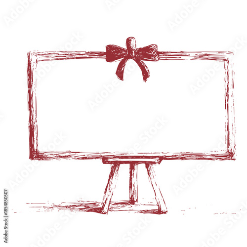 Hand-drawn illustration of a welcome sign above a wooden stool with floral elements.