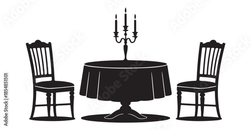 Silhouette of elegant table with chairs and candelabra for formal dining