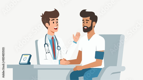 Doctor Consulting Patient During Routine Medical Checkup – Vector Illustration