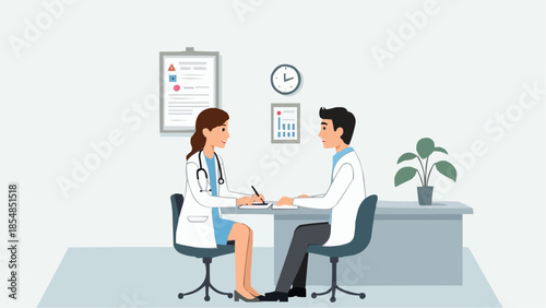 Doctor Consulting Patient in Medical Clinic – Professional Vector Illustration