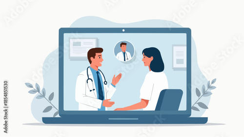 Doctor Consulting Patient via Telemedicine – Digital Healthcare Vector Illustration