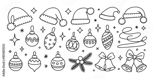 Christmas accessories collection featuring santa hats holiday ornaments and decorative bells