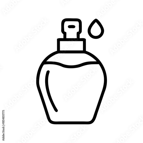 Perfume bottle with drop and abstract outline design  