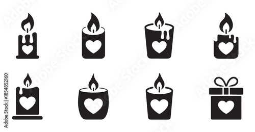 Set of valentine's day heart candles and gift box design elements for romantic celebration