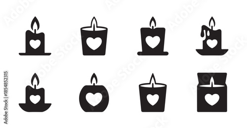 Heart candle icon collection for romantic Valentine's Day celebrations and dating ambiance