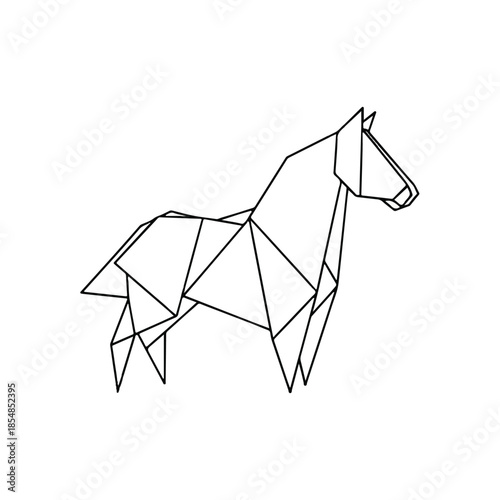 Geometric illustration of a horse in a minimalist style, depicted in a simple, low-poly art form.