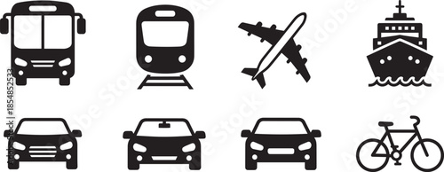 Transportation icons set on transparent background vector