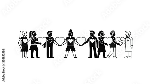 Diverse group of people holding hands and hearts in unity and love