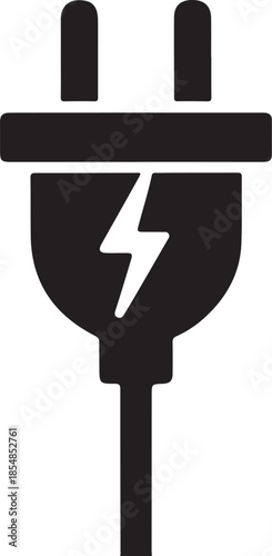 Black electrical plug with white lightning bolt symbol electricity power