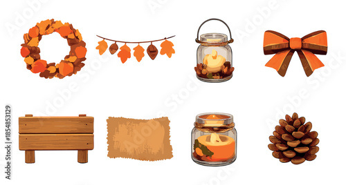 Autumn festival decor: wreaths, lanterns, and candles with warm fall colors