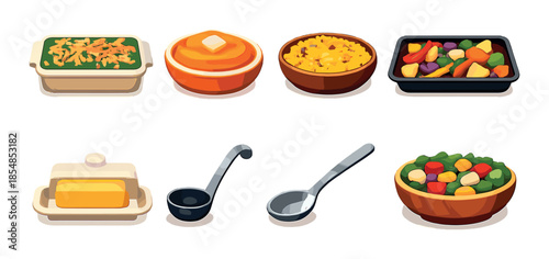 Colorful thanksgiving side dishes illustration with butter and ladles