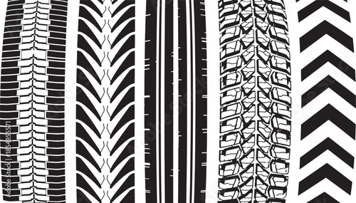 Set of car and bicycle tire tracks isolated on transparent background for vehicles