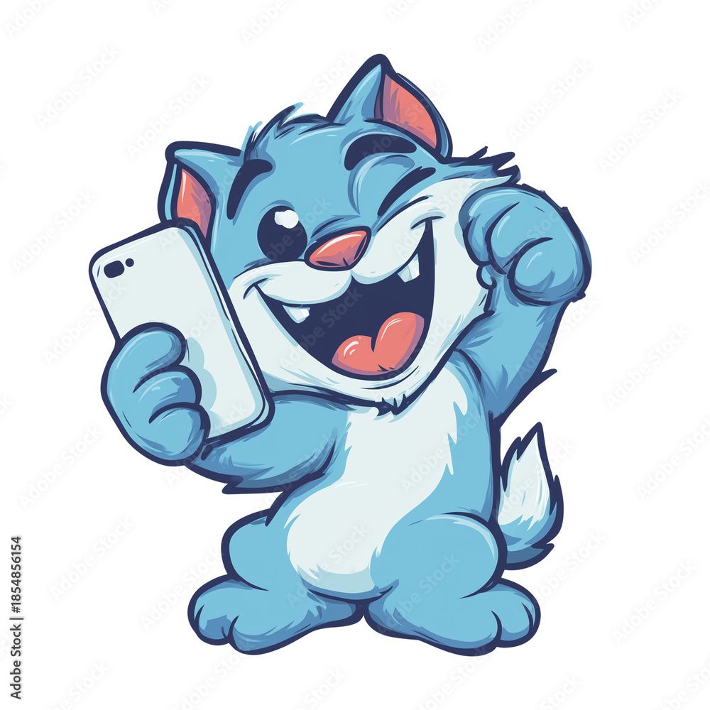 Fototapeta premium Excited cat holding phone