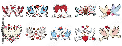 Valentine Day Love Bird Illustrations Set